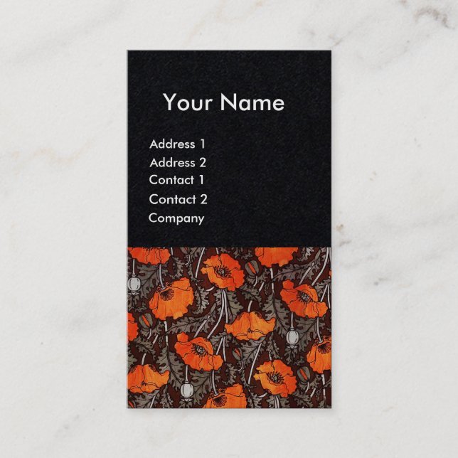 RED POPPIES Floral Ruby Monogram White Black Paper Business Card (Front)