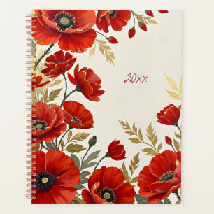 Red Poppies Floral Spiral-bound Botanical Print Planner