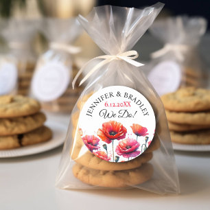 Red Poppies Floral Wedding  Classic Round Sticker