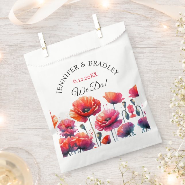 Red Poppies Floral Wedding  Favour Bags (Clipped)