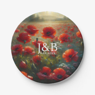 Red Poppies Floral Wedding Personalised Paper Plate