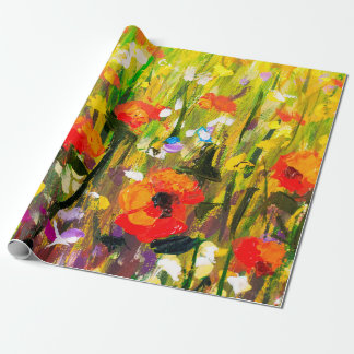 Red poppies flower field - Original handmade abstr Wrapping Paper