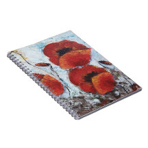 Red Poppies flower poppy whimsical notepad journal