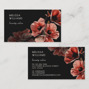 Red Poppies Flowers Black Business Card