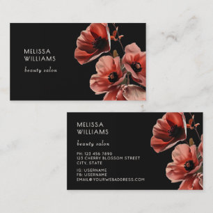 Red Poppies Flowers Black Business Card