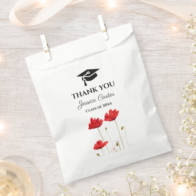 Red Poppies Flowers Floral Graduation Thank you  Favour Bags (Clipped)