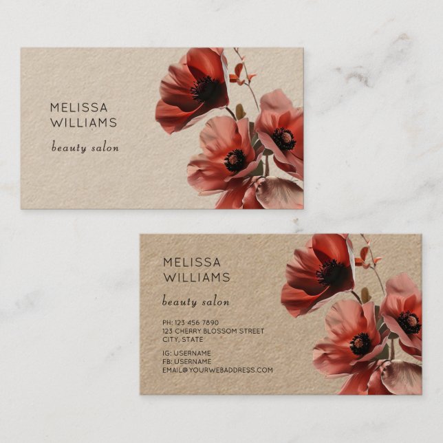 Red Poppies Flowers Kraft Paper Business Card (Front/Back)