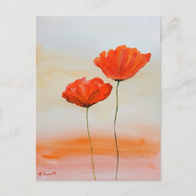 Red Poppies flowers watercolor rustic poppy Postcard (Front)