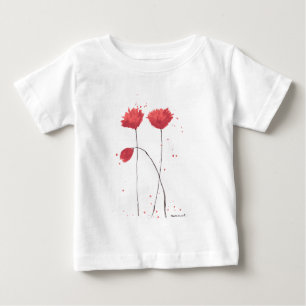 Red poppies flowers watercolor rustic wildflowers baby T-Shirt