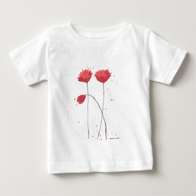 Red poppies flowers watercolor rustic wildflowers  baby T-Shirt (Front)
