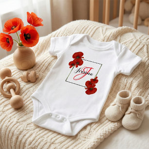 Red Poppies Frame Personalised Baby Bodysuit