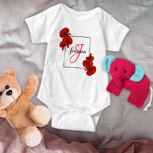 Red Poppies Frame Personalised Baby Bodysuit