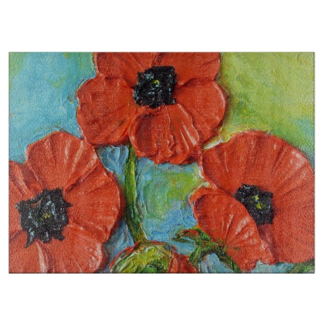 Red Poppies Glass Cutting Board (Front)