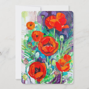 Red Poppies Impasto Palette Knife Painting Invitation