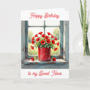 Red Poppies in a Coffee Tin Personalised Birthday  Card