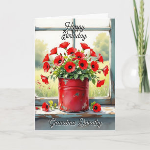 Red Poppies in a Coffee Tin Personalised Birthday  Card