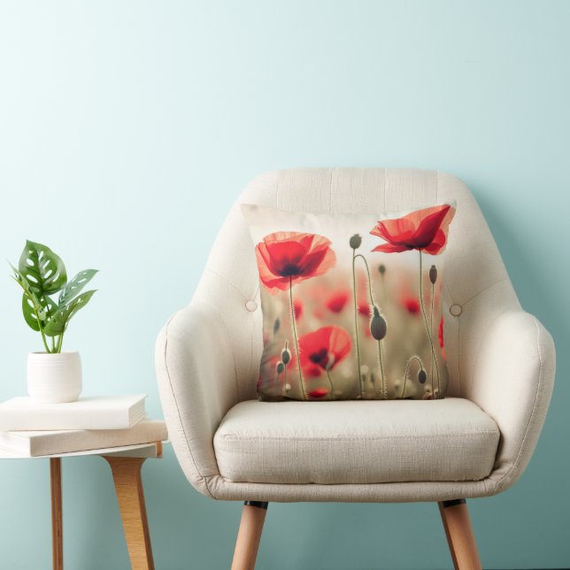 Red Poppies In a Field Cushion (Chair)