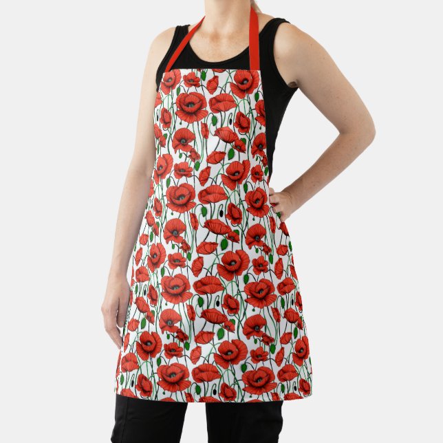 Red Poppies in a Field on White Apron (Insitu)