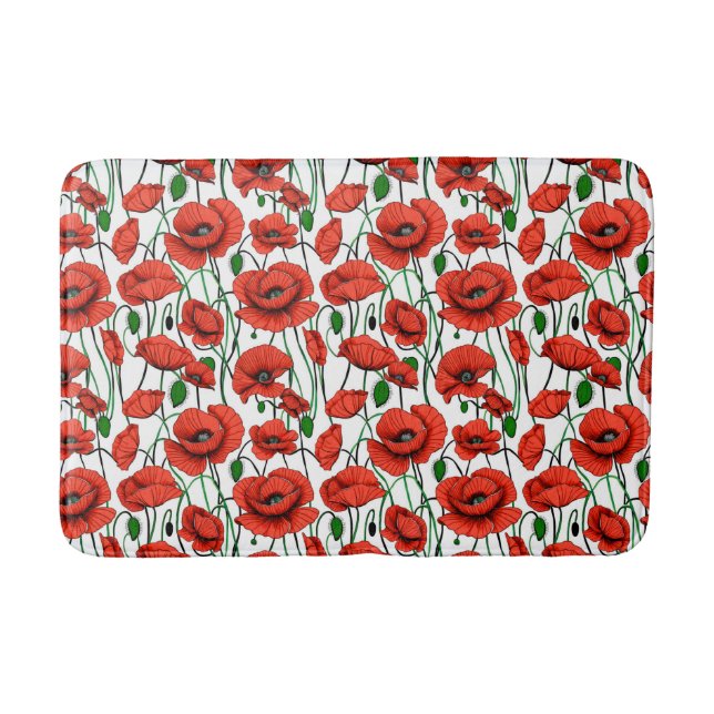 Red Poppies in a Field on White Bath Mat (Front)