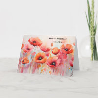 Red Poppies in a Field Watercolor Birthday