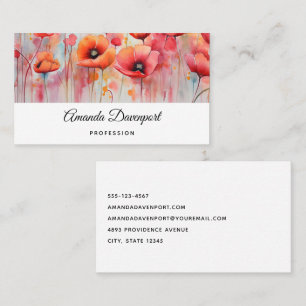 Red Poppies in a Field Watercolor Business Card