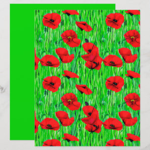 Red Poppies in a Green Field 