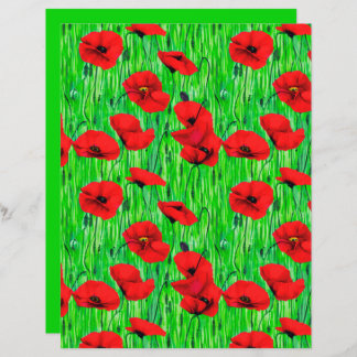 Red Poppies in a Green Field 