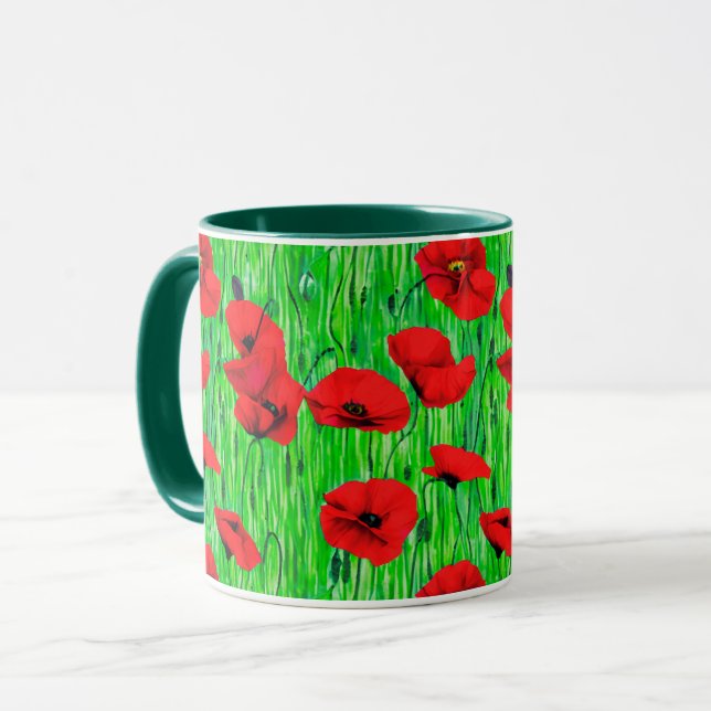 Red Poppies in a Green Field Mug (Front Left)