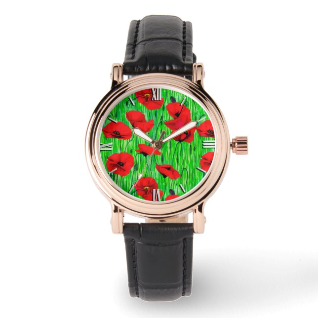 Red Poppies in a Green Field Watch (Front)
