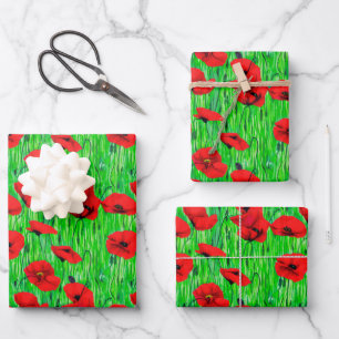 Red Poppies in a Green Field  Wrapping Paper Sheet