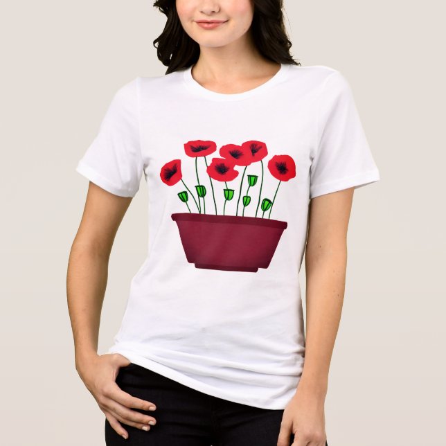 Red Poppies in a Terracotta Planter Tri-Blend Shirt (Front)