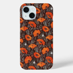 RED POPPIES IN BLACK WHITE Poppy Field Floral iPhone 15 Case