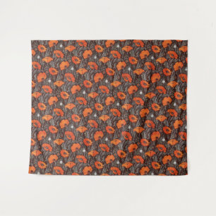 RED POPPIES IN BLACK WHITE Poppy Field Floral Tapestry