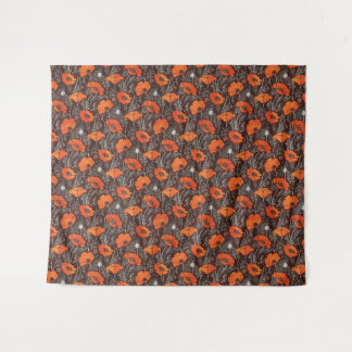 RED POPPIES IN BLACK WHITE Poppy Field Floral Tapestry