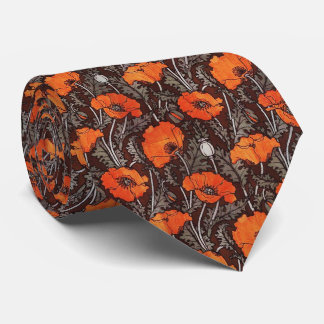 RED POPPIES IN BLACK WHITE Poppy Field Floral Tie