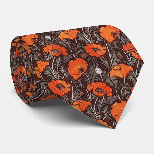 RED POPPIES IN BLACK WHITE Poppy Field Floral Tie (Rolled)