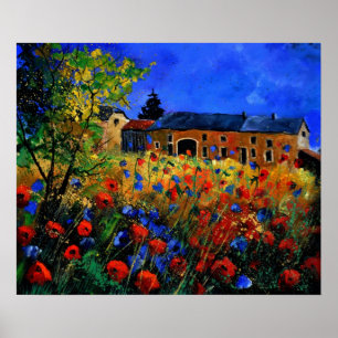 Red poppies in Houroy Poster