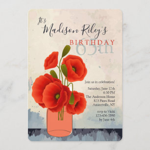 Red Poppies in Mason Jar Invitation