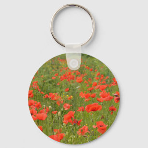Red Poppies in the field Key Ring
