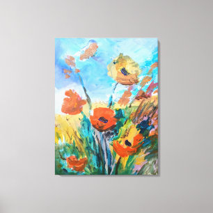 Red Poppies in Wild Meadow Canvas Print