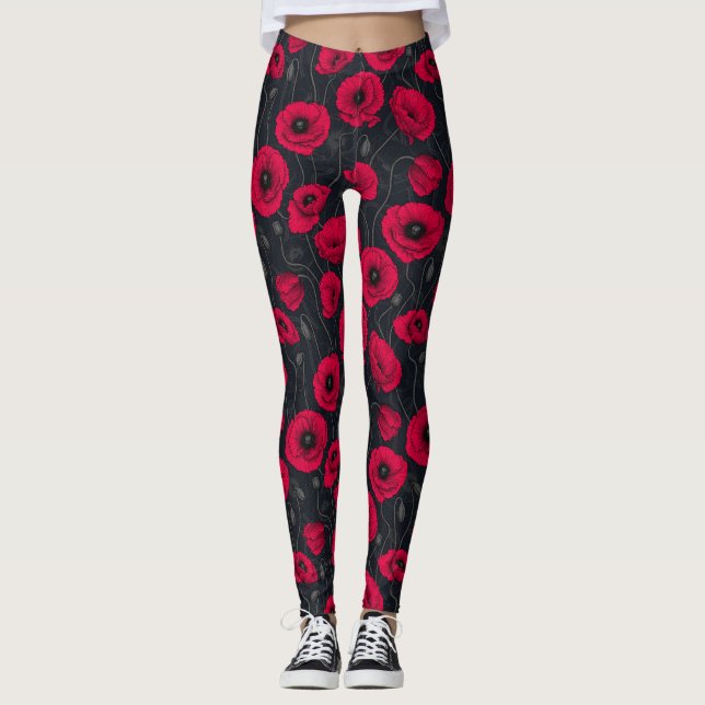 Red Poppies Leggings (Front)