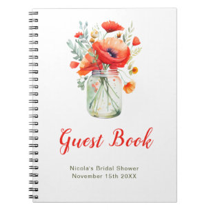 Red Poppies Mason Jar Bridal Shower Guest Book