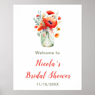 Red Poppies Mason Jar Bridal Shower Welcome Poster