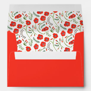 Red poppies modern floral wedding envelope