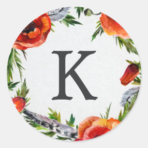 Red Poppies Monogram Sticker