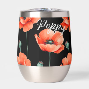 Red Poppies Name Floral Thermal Wine Tumbler