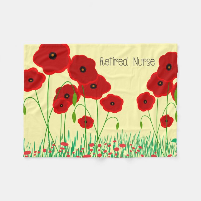 Red Poppies Nurse Retirement Fleece Blanket (Front (Horizontal))