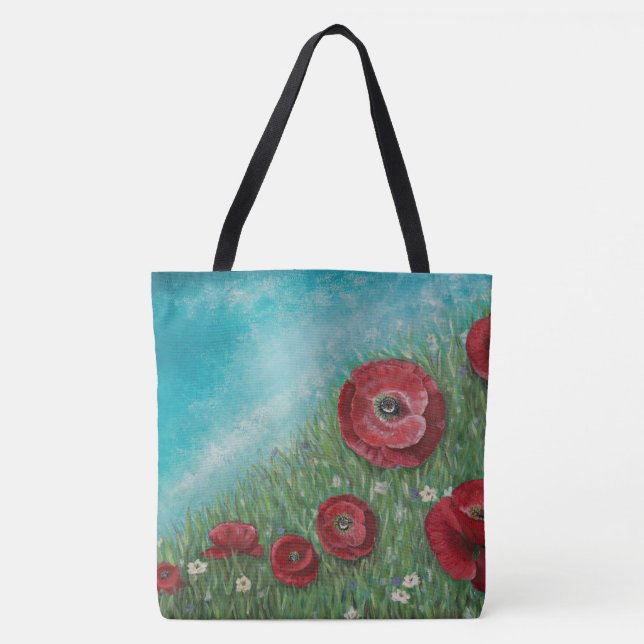 Red Poppies on a Hill Tote Bag (Front)
