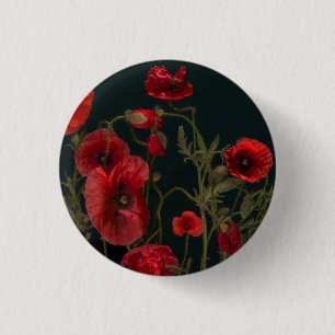 Red Poppies On Black 3 Cm Round Badge