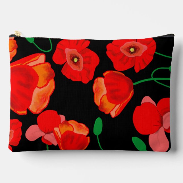 Red poppies on black background illustration  accessory pouch (Front)